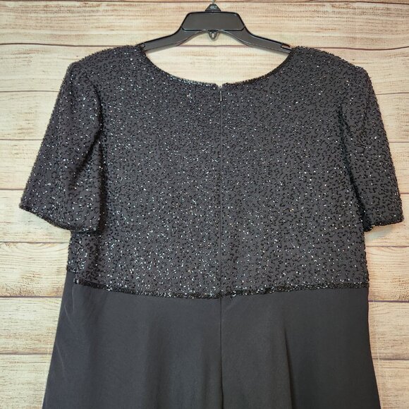 VINTAGE Laurence Kazar Dress Women's 2X Black Beaded Sequin A Line Evening Midi - Picture 13 of 16